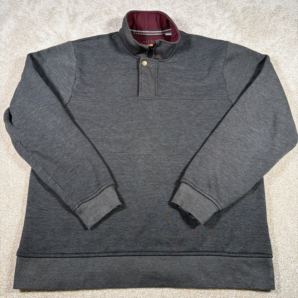 Orvis 1/4 Zip Fleece Sweatshirt Mens XL Gray Snap Collar Fishing Long Sleeve